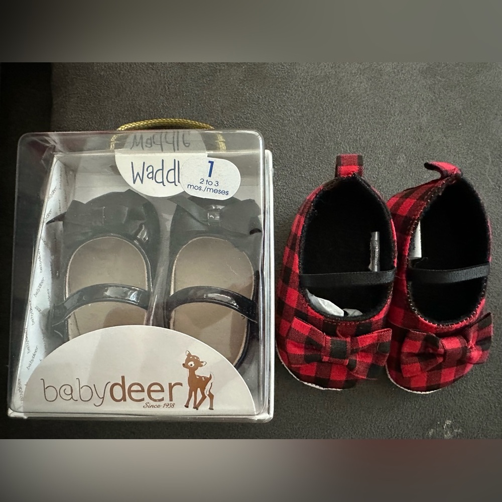Baby Deer Black Dress Shoes, Hudson Baby Red & Black Plaid Baby Shoes